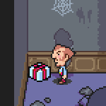 gif from mother 3, showing a ghost coming out of a box to burp in duster's face